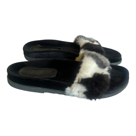 Zara Women's Faux Fur Slides Size 38 US 7-7.5 Brown/Gray/Black EUC - Picture 2 of 9